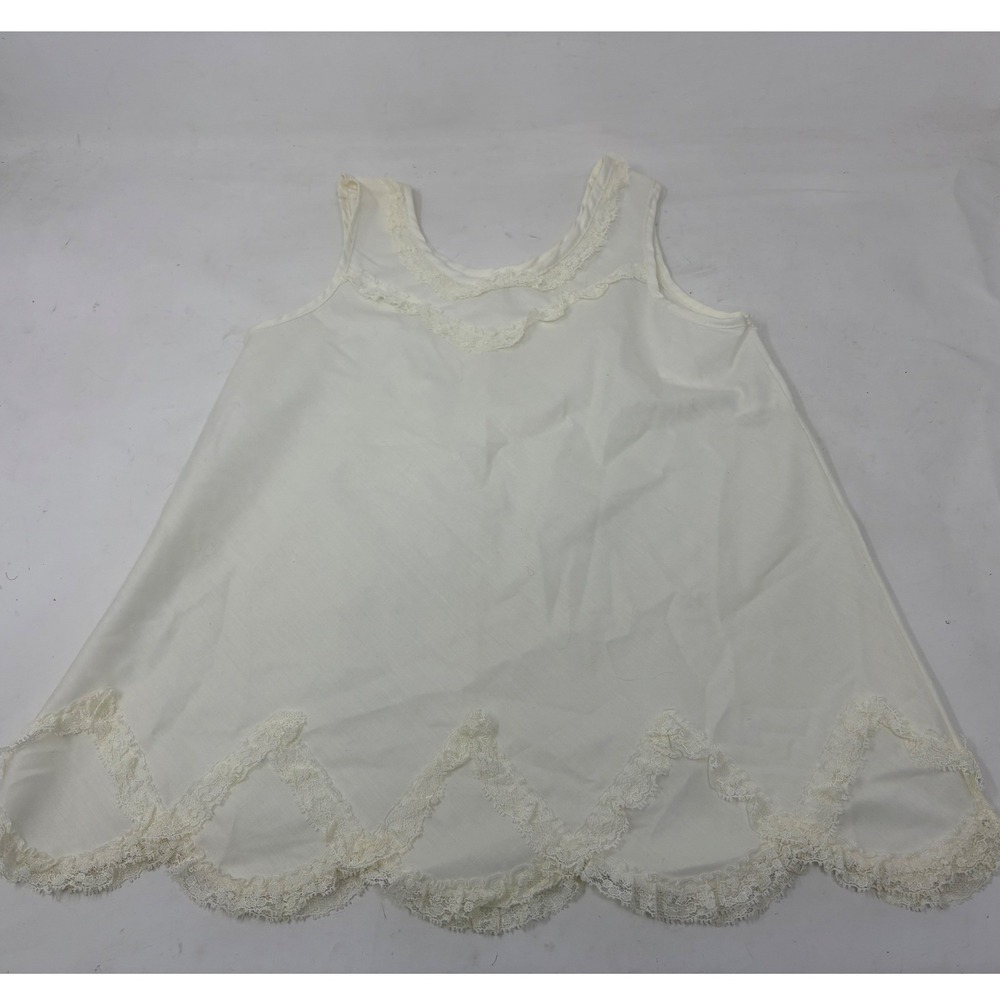 Vintage Girls White Lace Trim Sleeveless A-Line Dress Scalloped Hem Size 4-6